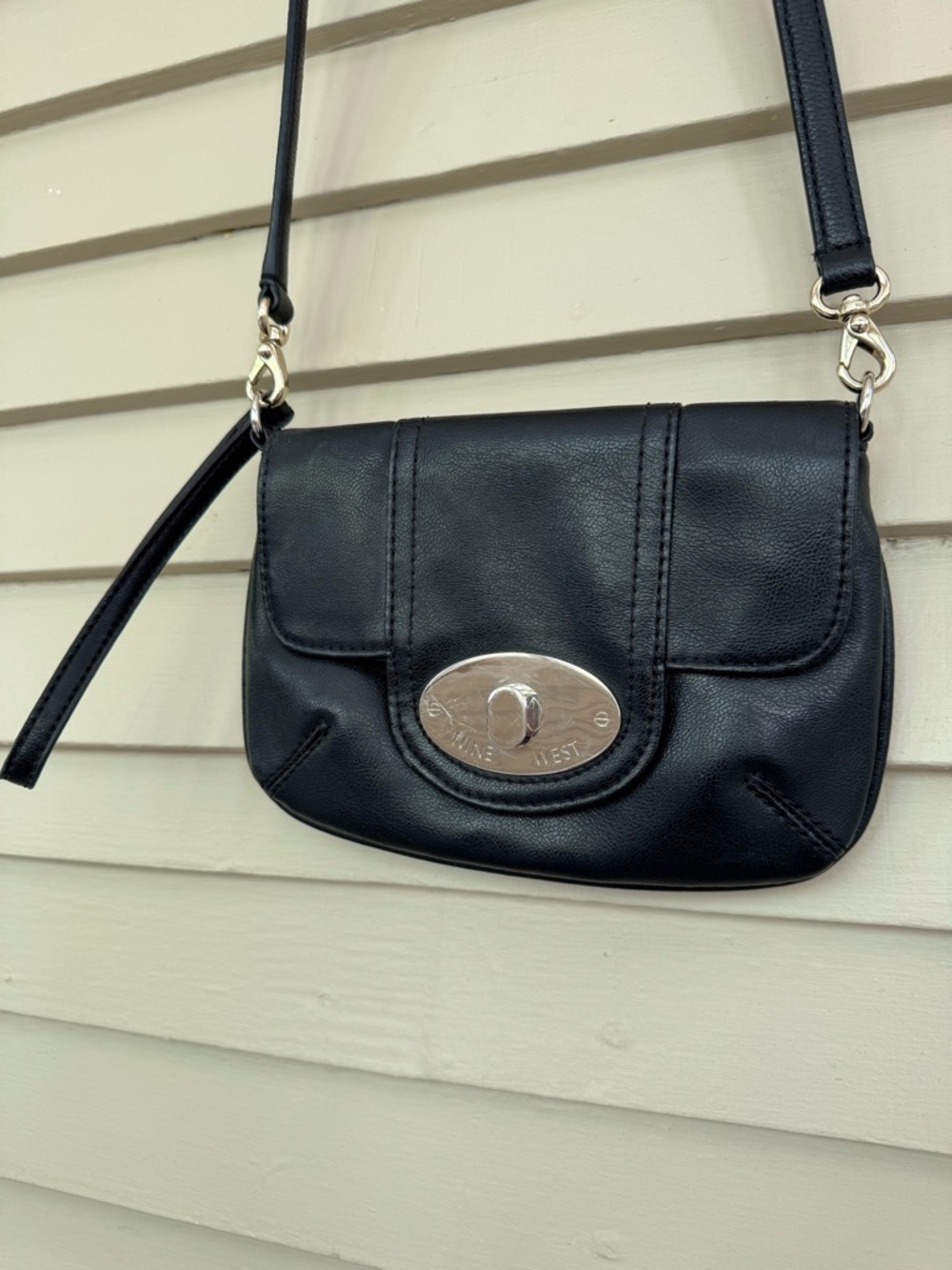 Nine West Black Leather Crossbody Wristlet Bag